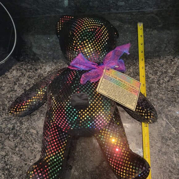 Y2K Countdown Bear - 2000 Is Coming! - Sequin Rainbow Polka Dots - 14" Plush - N - Picture 3 of 7